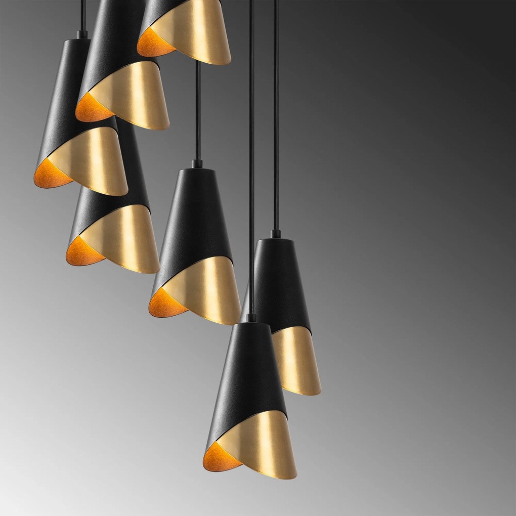 Candeeiro Chandelier Pacman – Preto e Dourado – 48 x 48 cm