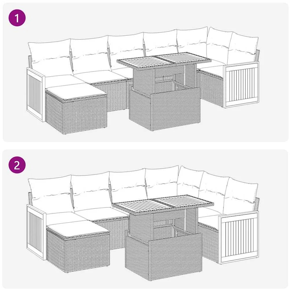 8 pcs conj. sofás jardim c/ almofadões vime PE/acácia castanho