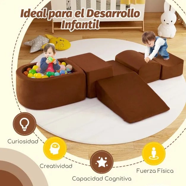 Conjunto de escalada e rampa de 5 peças para crianças Blocos de construção de esponja com piscina de bolas (NÃO INCLUIDAS) Capa lavável Criativo Cafe