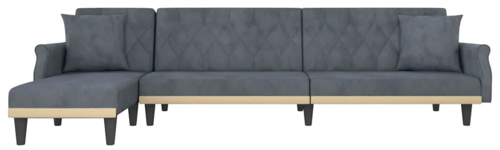 Sofá-cama em forma de L 271x140x70 cm veludo cinzento-escuro