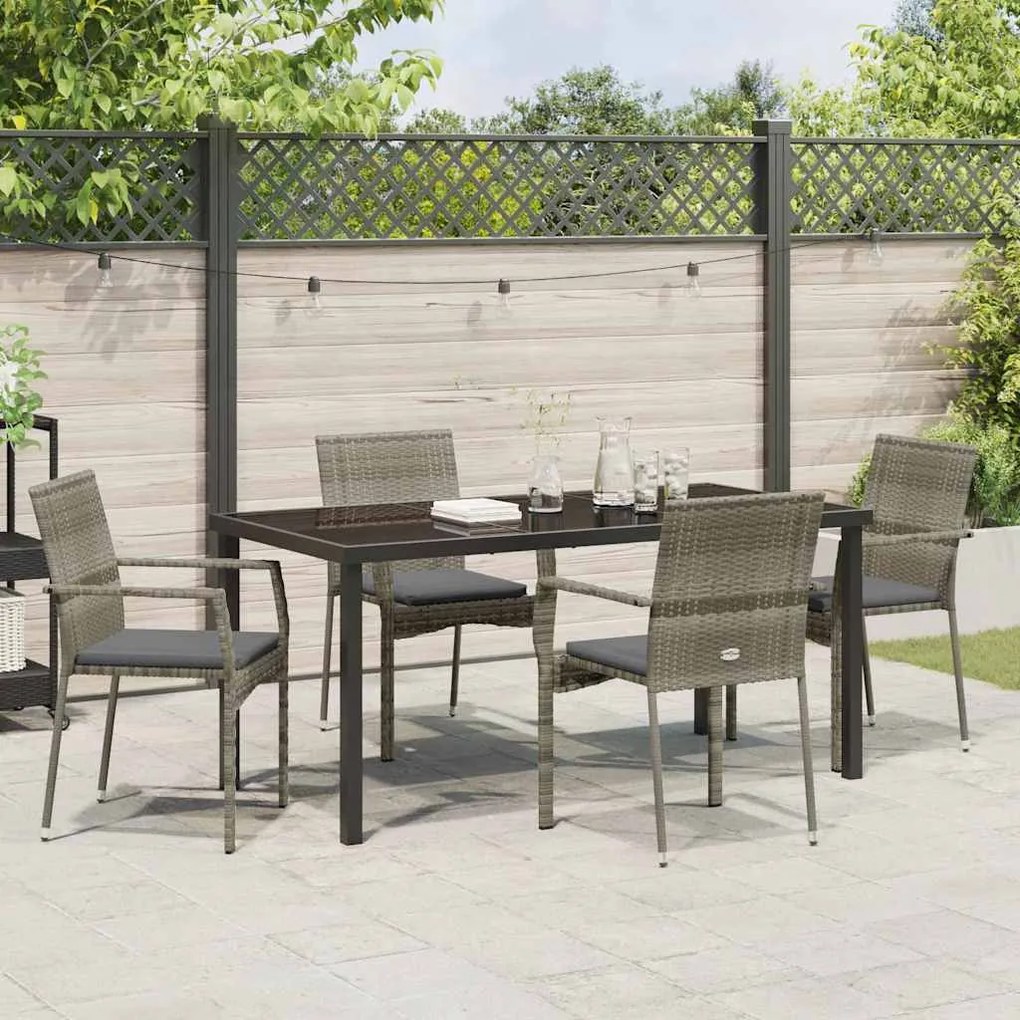 Conjunto de Cadeiras de Jardim de 4 com almofada 5 pcs Cinzeto