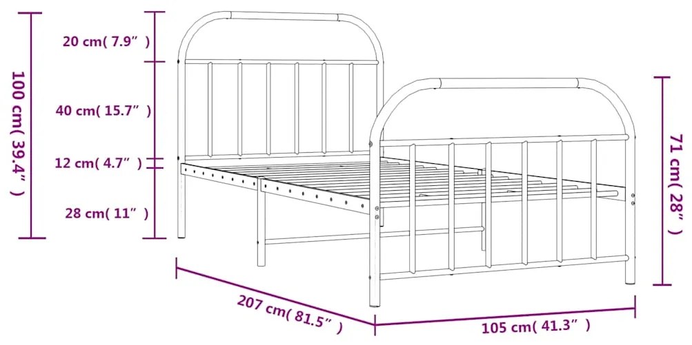 Estrutura de cama com cabeceira e pés 100x200 cm metal preto