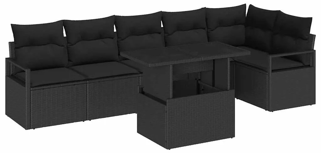 Conjunto de Sofá de Jardim vidaXL 7 Peças com Almofadas Preto Poli Rat
