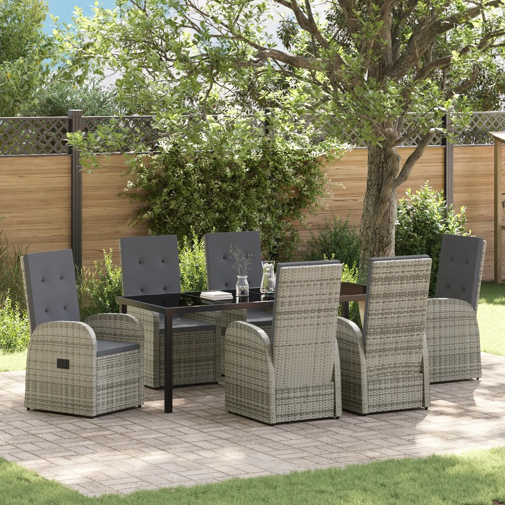 vidaXL Conjunto de Jantar de Jardim de 7 Peças com Almofadas em Rattan Poly Cinza