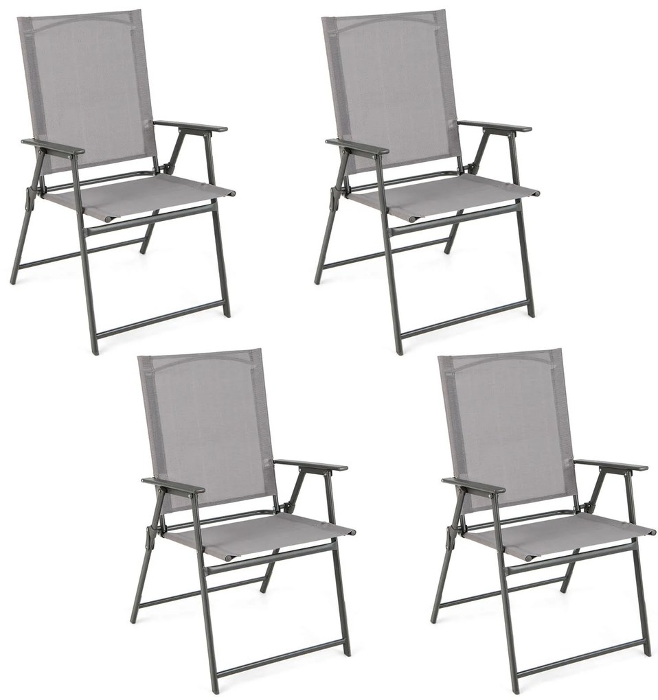 Conjunto de 4 cadeiras dobráveis ​​para pátio com estrutura de metal à prova de ferrugem - Branco