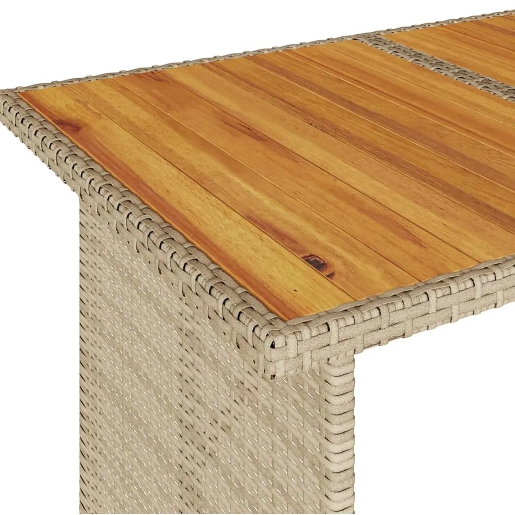 Mesa de jardim com tampo de madeira 110x68x70 cm vime PE bege