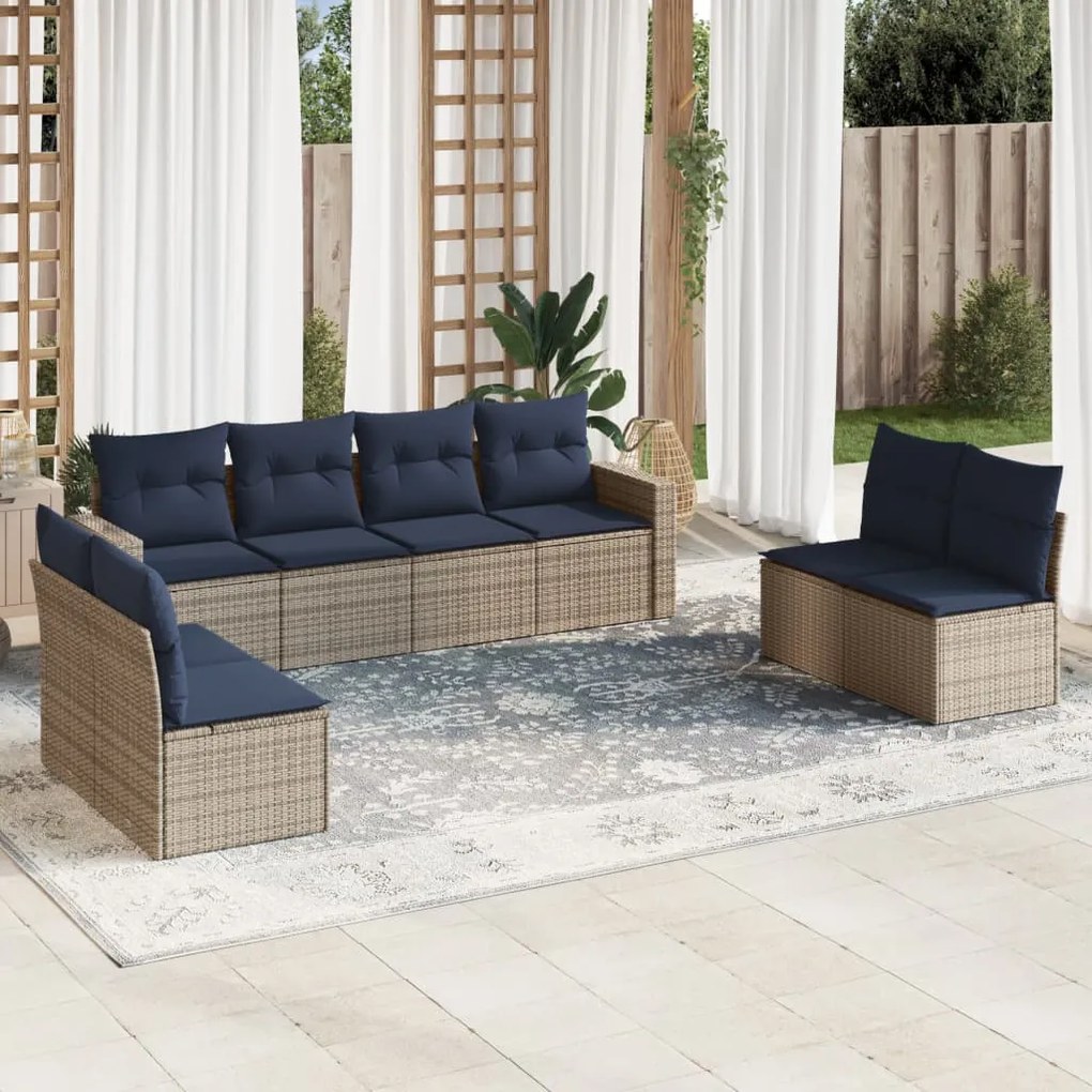 vidaXL 8 pcs conjunto sofás p/ jardim c/ almofadões vime PE cinzento