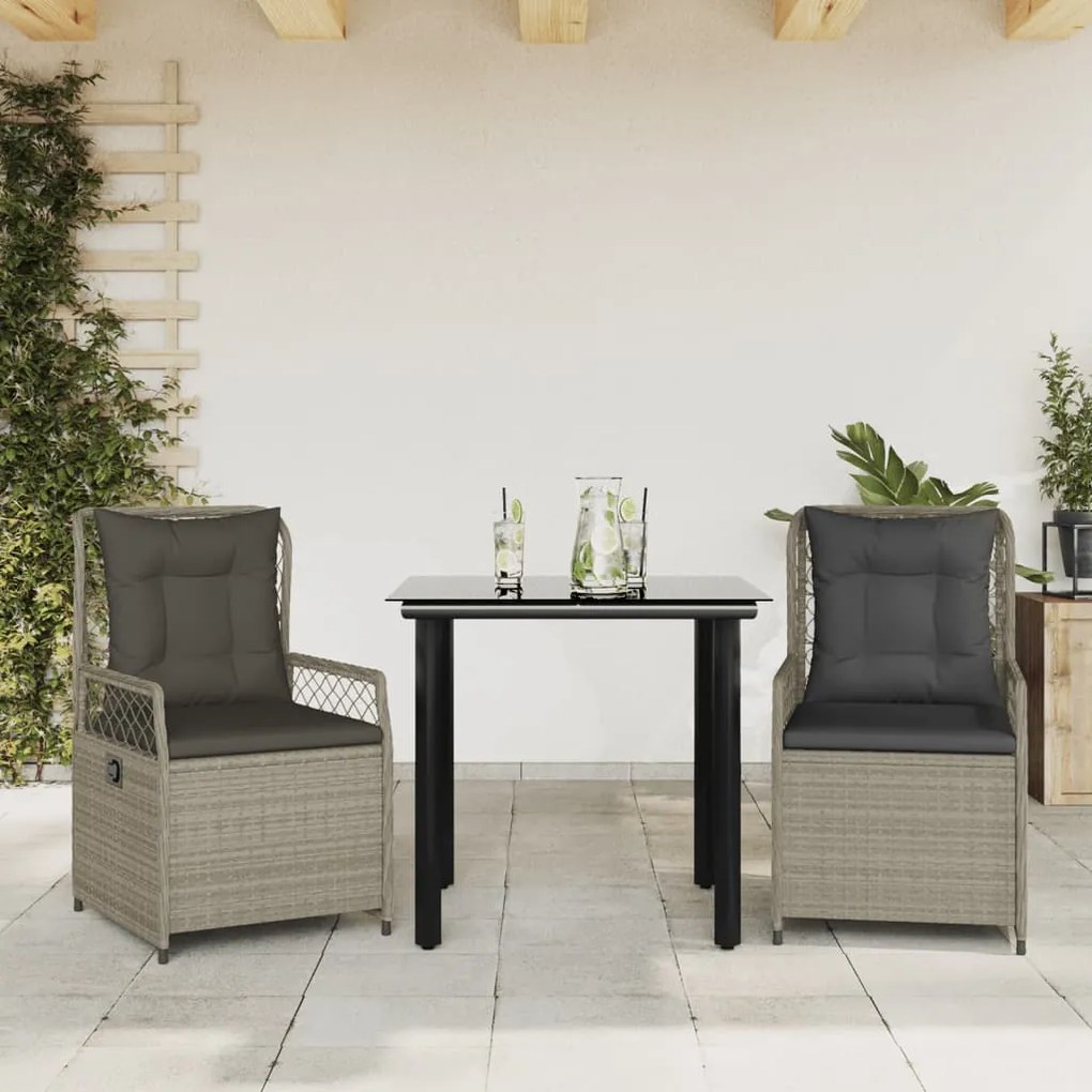 3 pcs conjunto de jantar p/ jardim c/ almofadões cinzento claro