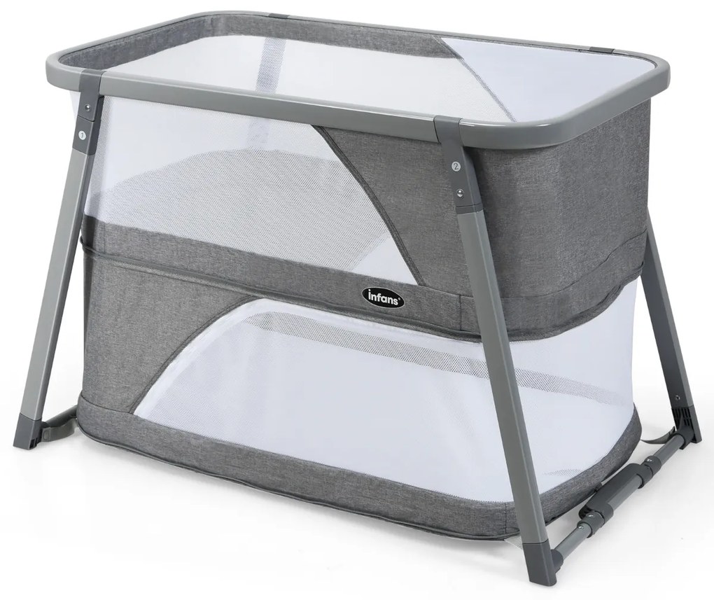 Cama de baloiço para bebé 3 em 1 dobrável com colchão macio 106,5 x 63,5 x 71 cm cinzento