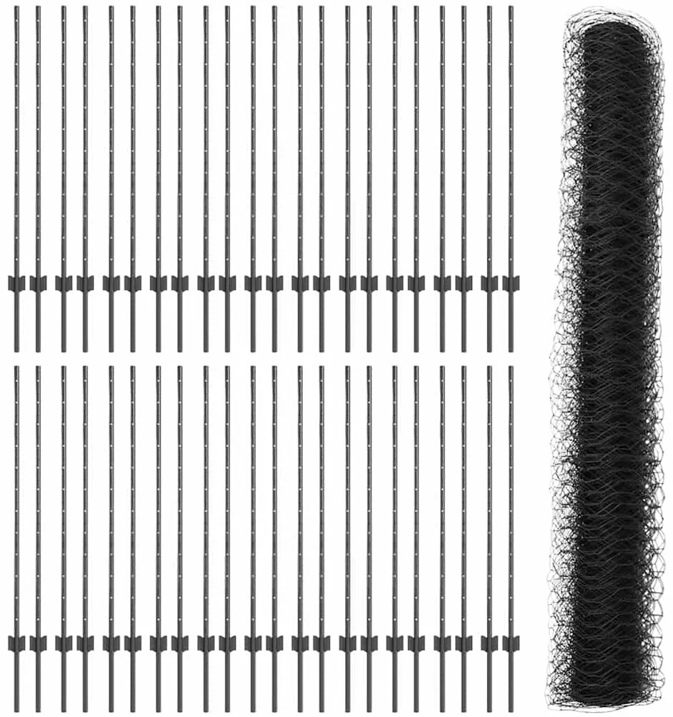 Postes de Cerca vidaXL 22 pcs Canal U Cinza 120 cm Aço