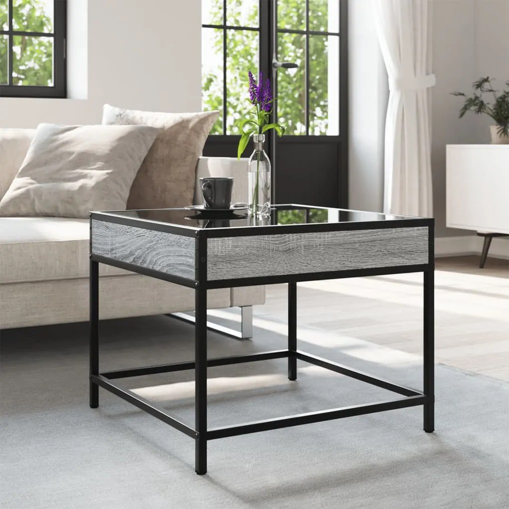 Mesa de centro luzes LED Infinity 50x50x41 cm cinzento sonoma