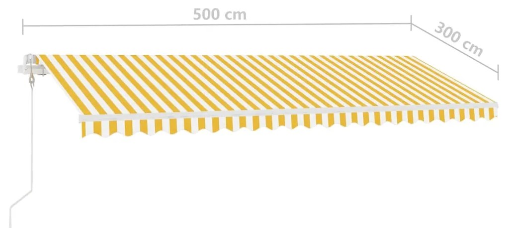 Toldo autom. LED e sensor de vento 500x300 cm amarelo/branco