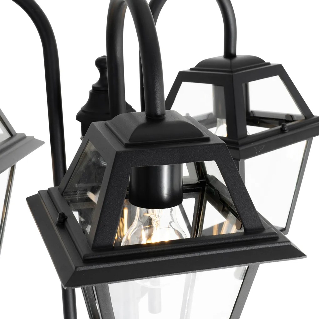 Lanterna exterior clássica preta 235 cm 3-luzes IP44 - Berta