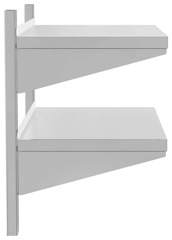 Estante parede 2 prateleiras 75x40x60 cm aço inoxidável prata