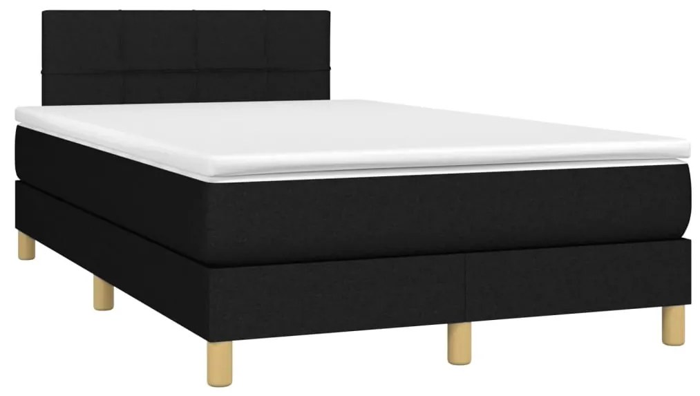 Cama box spring c/ colchão e LED 120x190 cm tecido preto