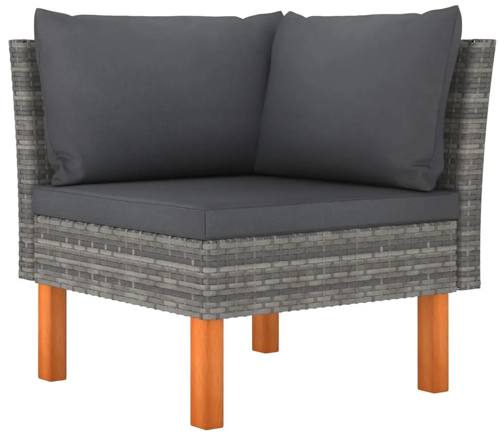 9 pcs conjunto lounge de jardim c/ almofadões vime PE cinzento