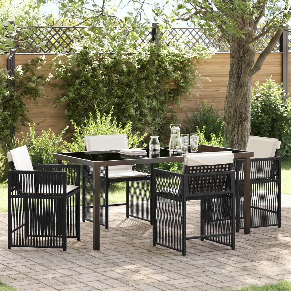 vidaXL Conjunto de Jantar para Jardim com Almofadas Preto Vime PE