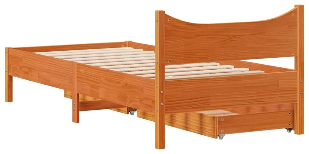 Estrutura de cama c/ gavetas 75x190cm pinho maciço castanho-mel