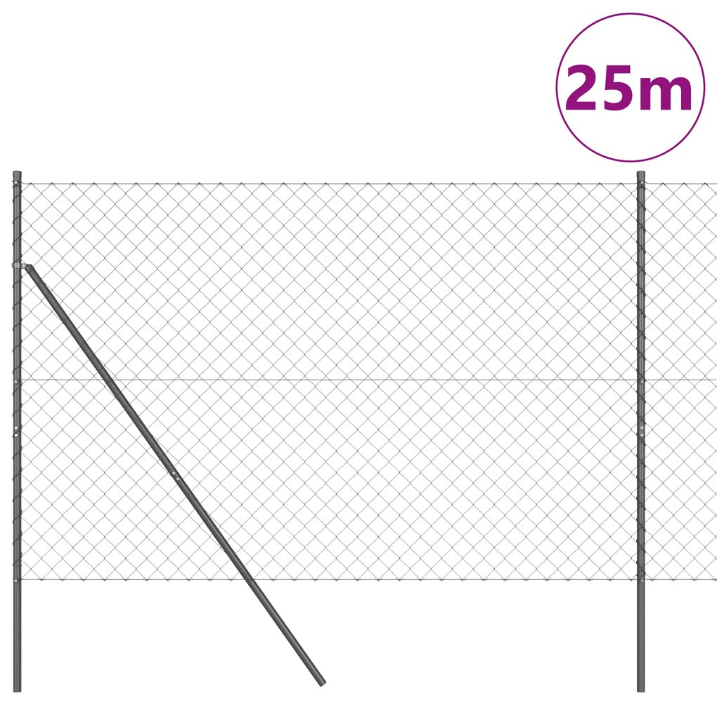 Cerca de Cadeia Conjunto de 2 Cinza Aço 25 x 1,5 m Durável