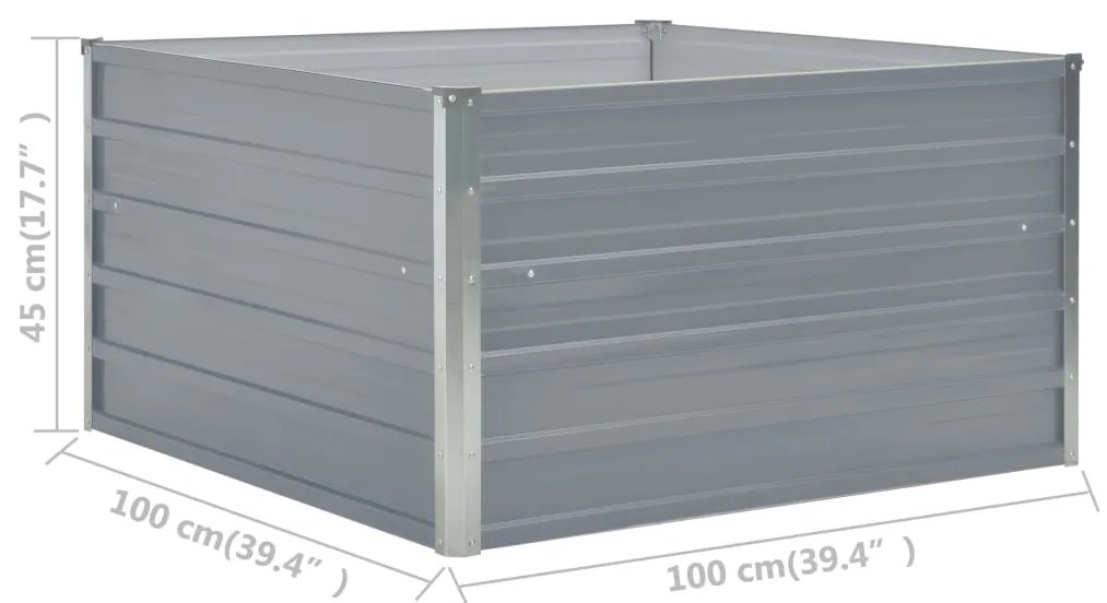 Canteiro jardim elevado 100x100x45 cm aço galvanizado cinzento