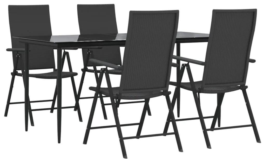 5 pcs conjunto de jantar p/ jardim vime PE preto