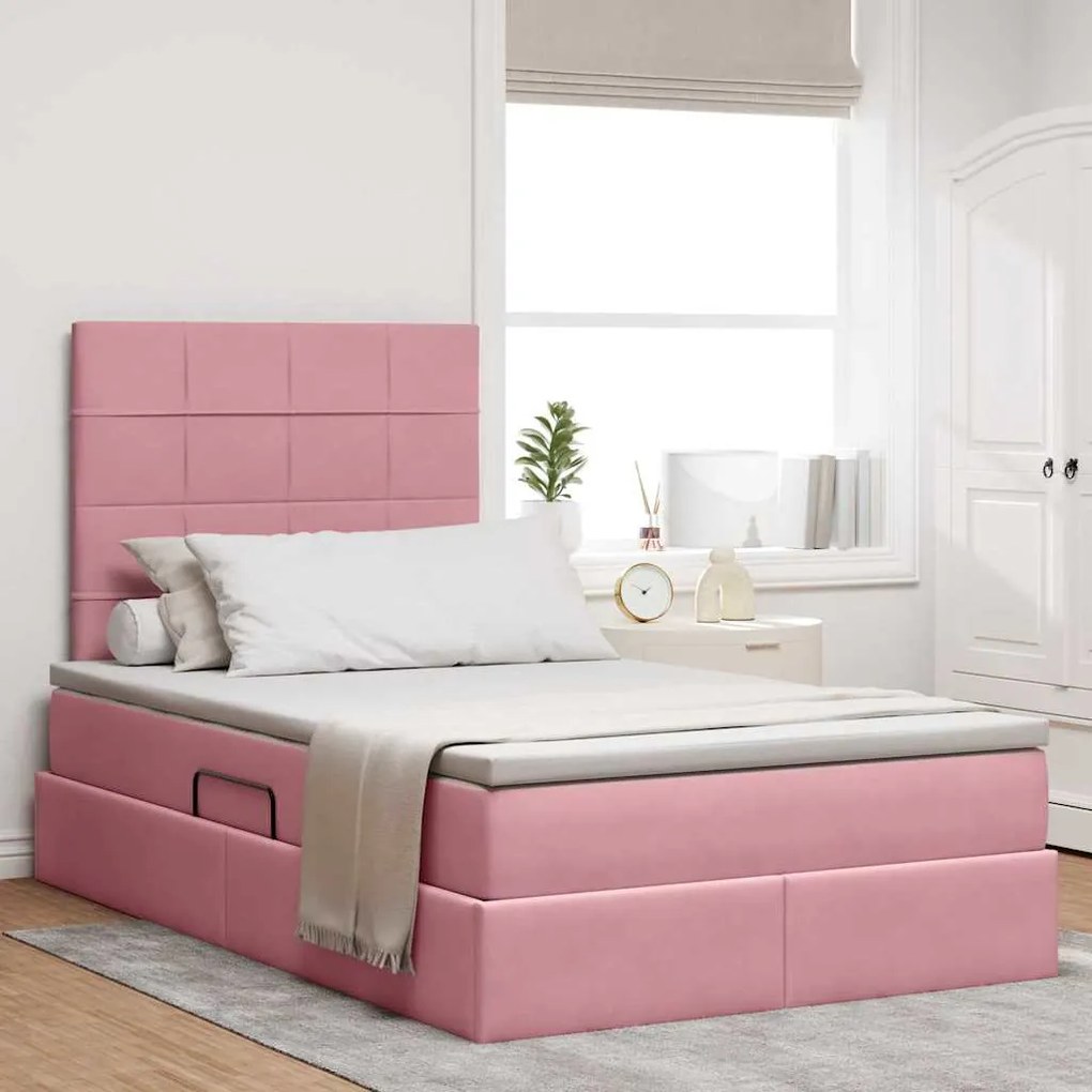 vidaXL Cama com arrumação e LED com colchão Rosa 120 x 190 cm Veludo