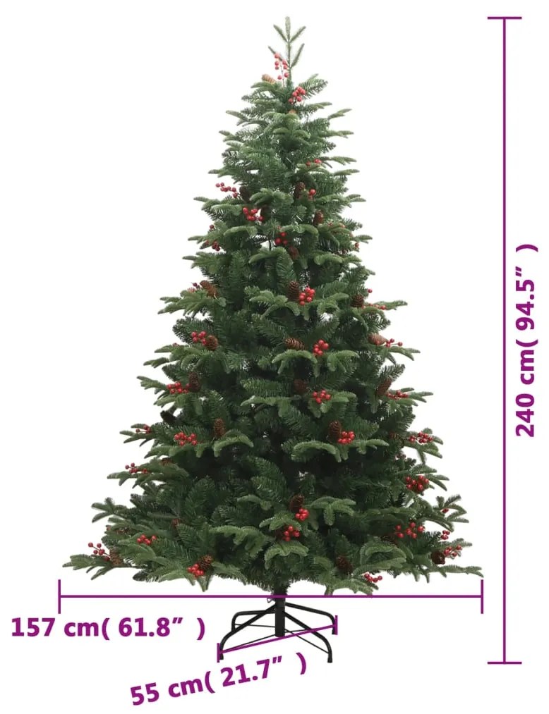 Árvore de Natal artificial articulada c/ pinhas e bagas 240 cm