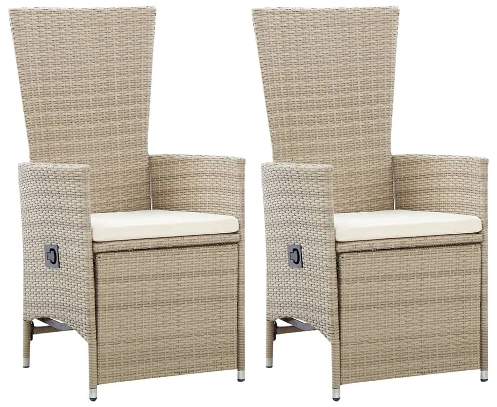 Cadeiras jardim reclináveis 2 pcs c/ almofadões vime PE bege