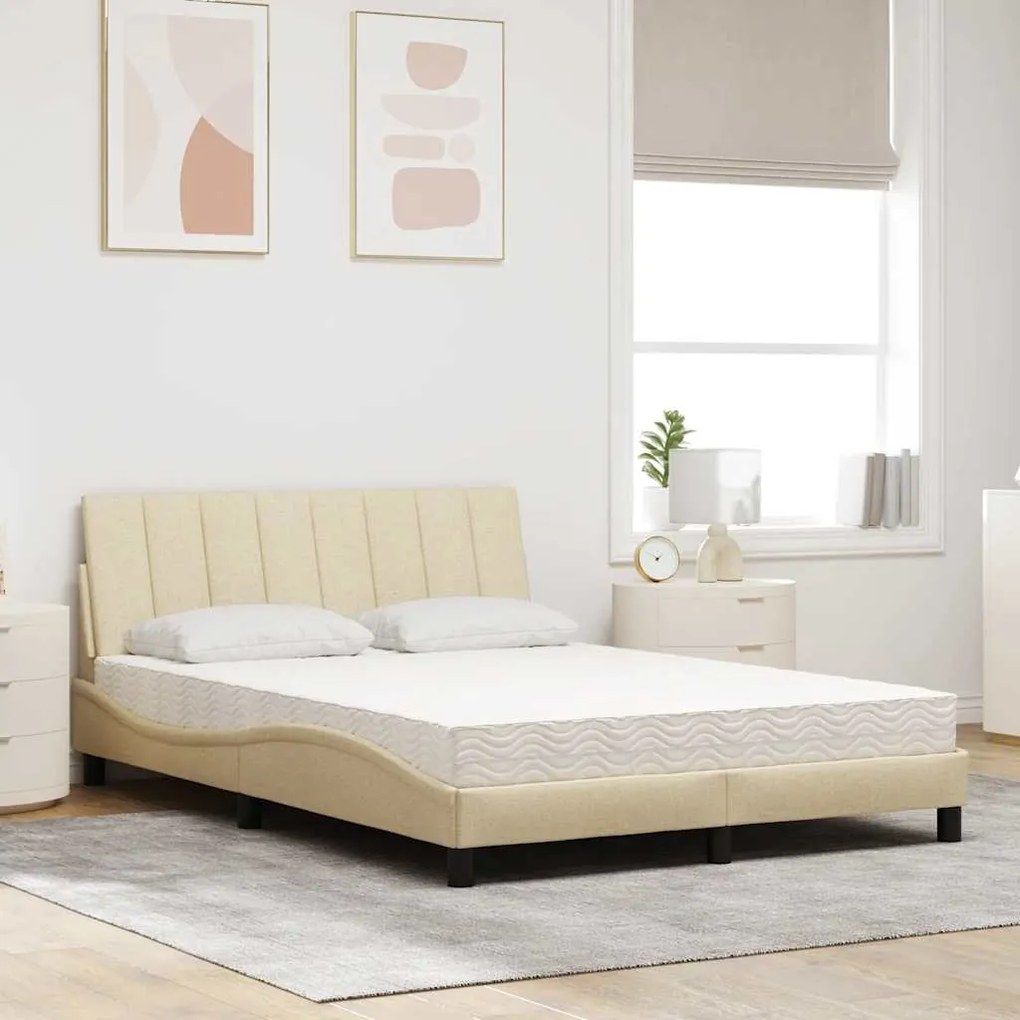 Cama com colchão 120x200 cm tecido cor creme