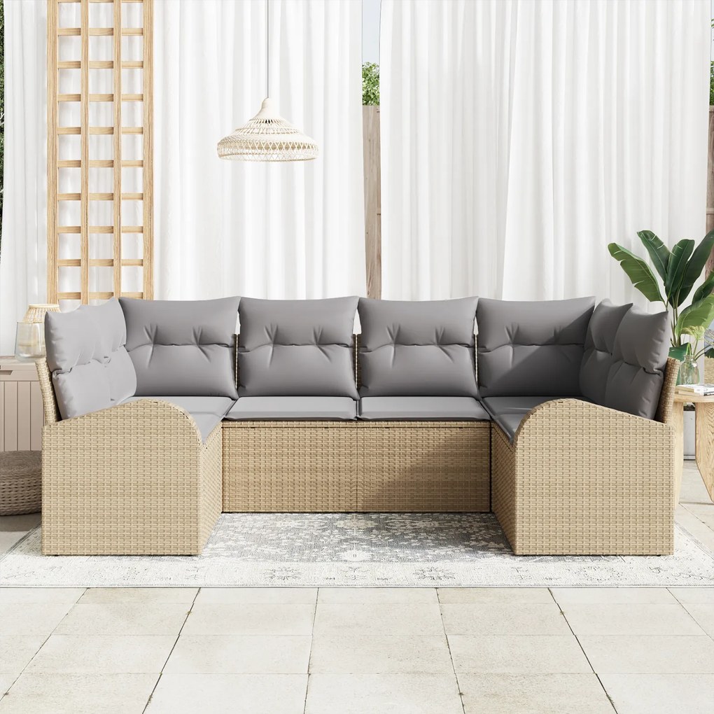 Conjunto de Sofá de Jardim de 6 Peças com Almofadas Bege em Rattan Pol