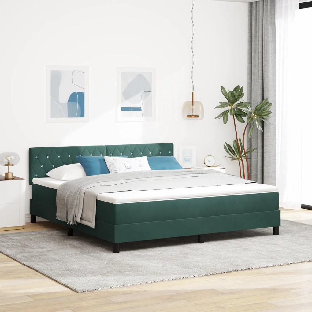 Cama Box Springs vidaXL com Colchão Verde Escuro Super King Veludo