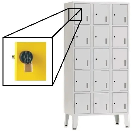Cacifos Metálicos Triplo Cinza 15 Cacifos 1900x900x500mm Cadeado