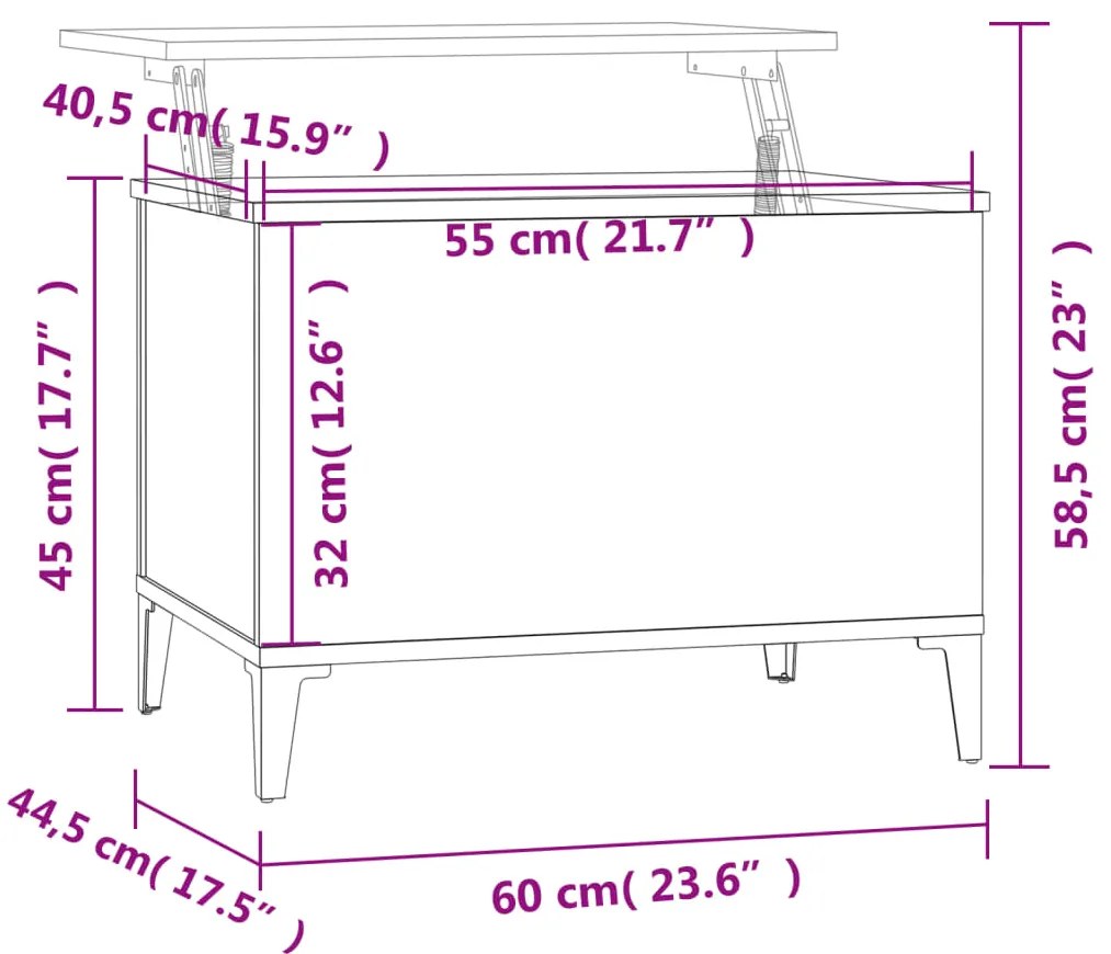 Mesa de centro 60x44,5x45 cm derivados de madeira cinza sonoma