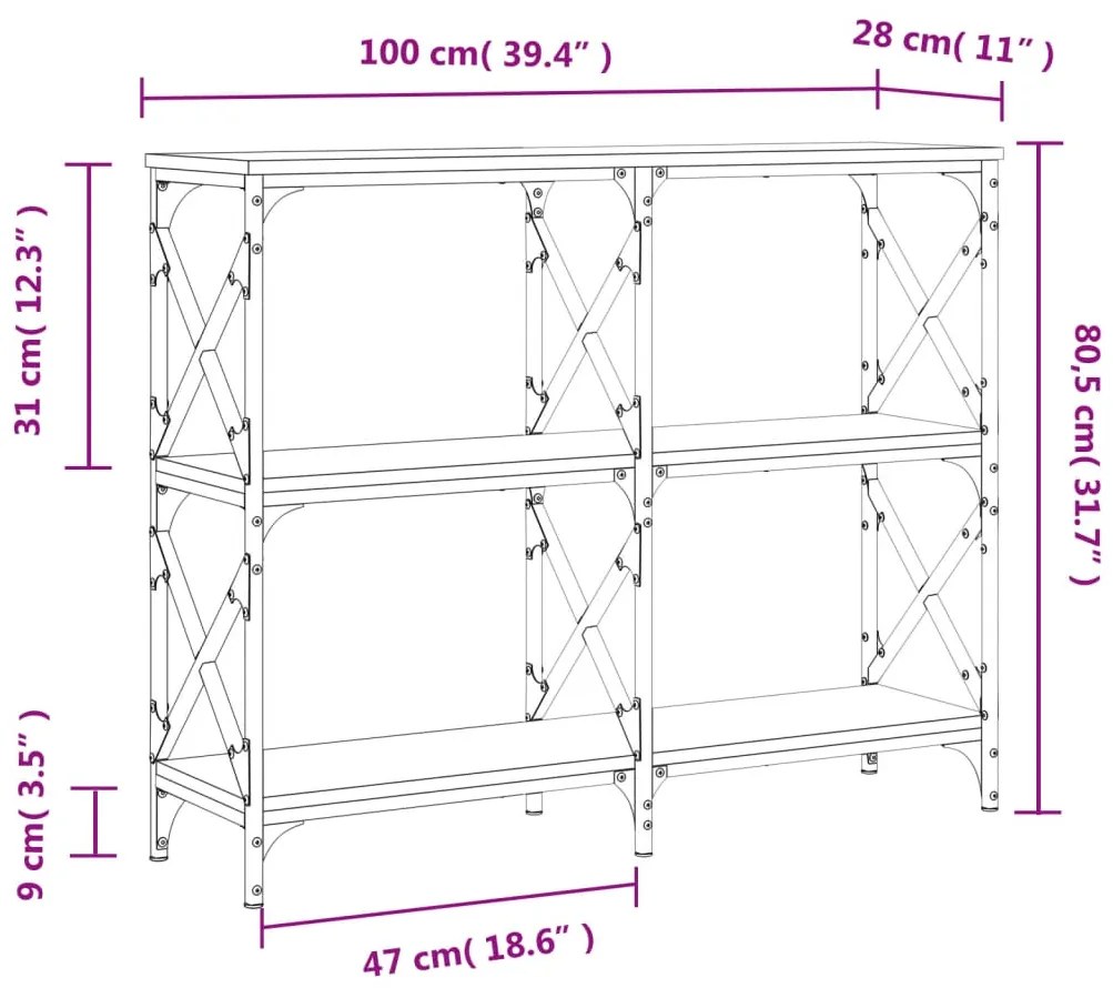 Mesa consola 100x28x80,5 cm derivados madeira carvalho castanho