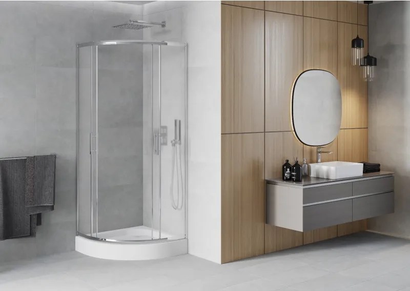 Mexen Rio cabine de duche semicircular 70 x 70 cm, fosco, cromado + base de duche, branco - 863-070-070-01-30-4710