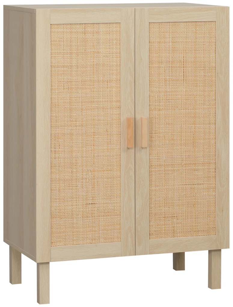 HOMCOM Aparador de Sala de Estar com 2 Portas de Rede e Prateleiras Ajustáveis Armário para Sala de Estar Escritório Dormitório Estilo Cannage Anti-Tombo 73x41x102cm Madeira