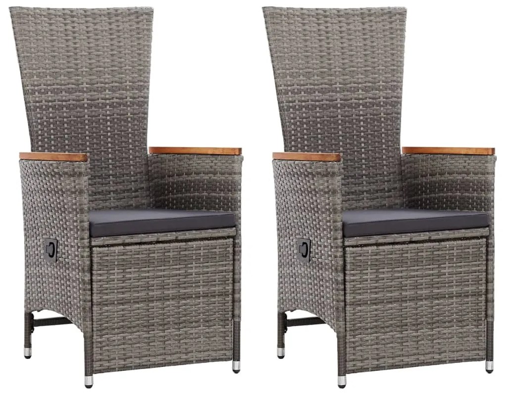 vidaXL Cadeiras jardim reclináveis 2 pcs + almofadões vime PE cinzento