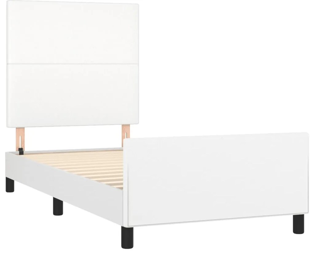 Estrutura cama c/ cabeceira 100x200 cm couro artificial branco