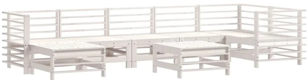 8pcs conjunto lounge jardim c/ almofadões madeira maciça branco