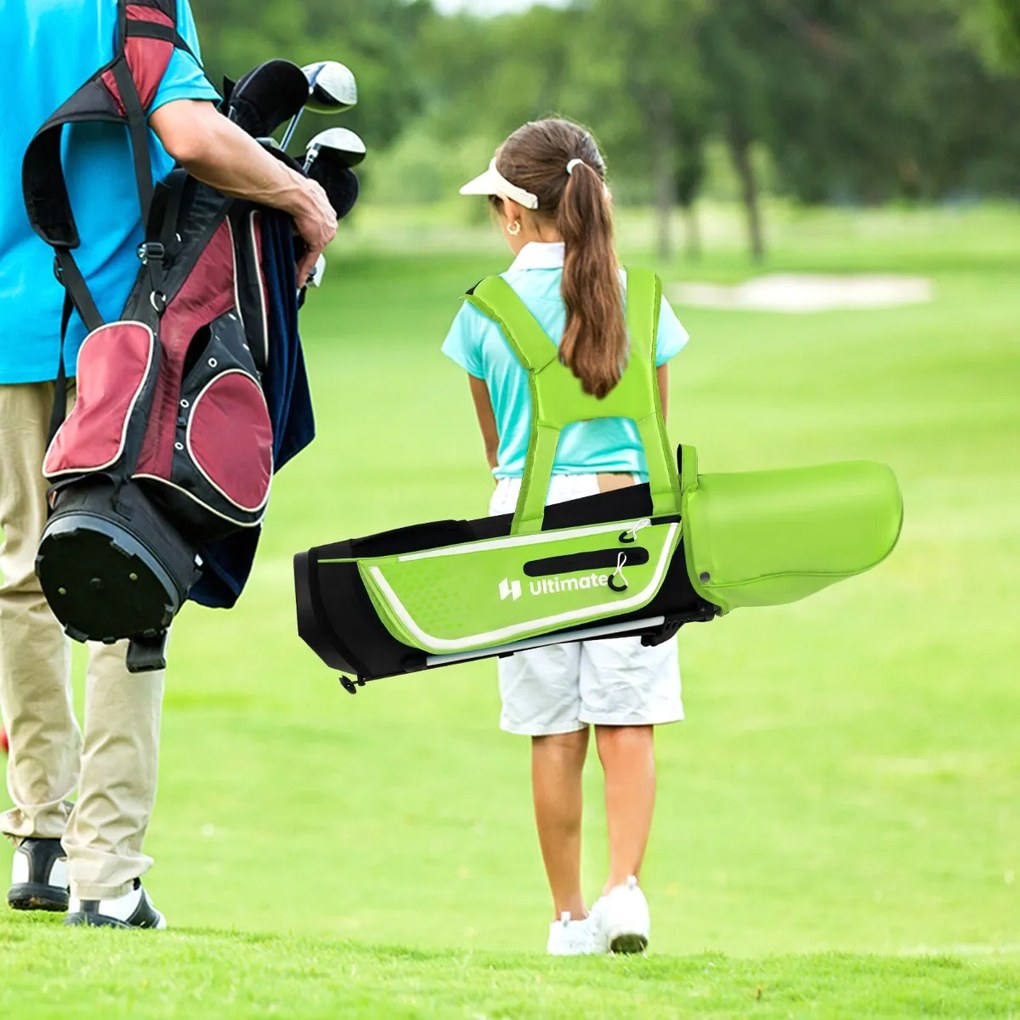 Conjunto de Tacos de Golfe para Crianças dos 8 aos 10 Anos Inclui Saco de Apoio com Capuz para Chuva Nº 1 Driver Nº 1 Irons e Nº 7 Putter#S Verde