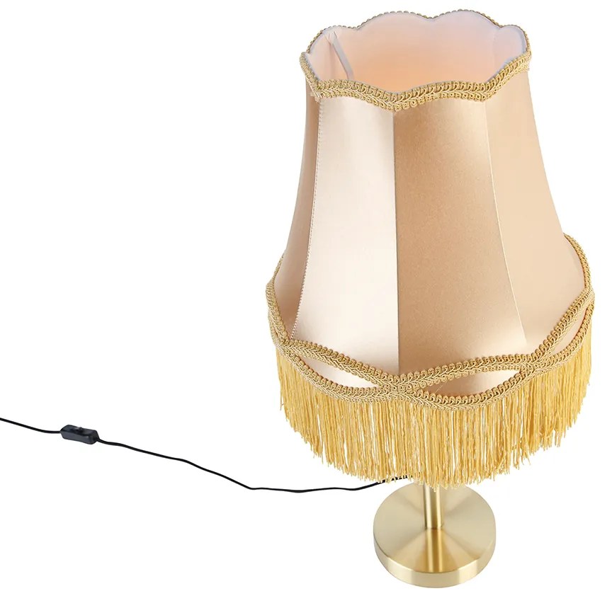 Candeeiro de mesa clássico em latão com abajur Granny dourado 30 cm - Simplo Clássico / Antigo