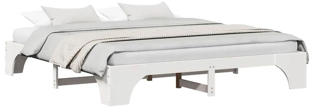 Cama Branca 200x200 cm de Madeira de Pinheiro Sólido