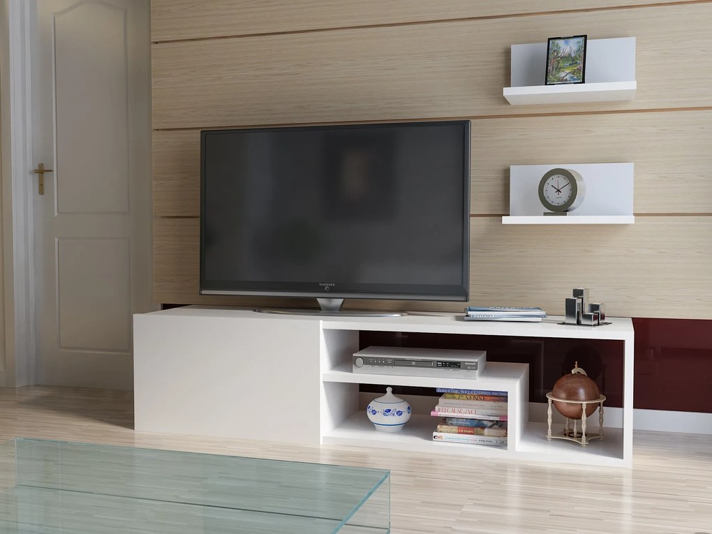 Móvel de TV "Zeplin" com Prateleiras de Parede – Branco - 120x29.6x29.