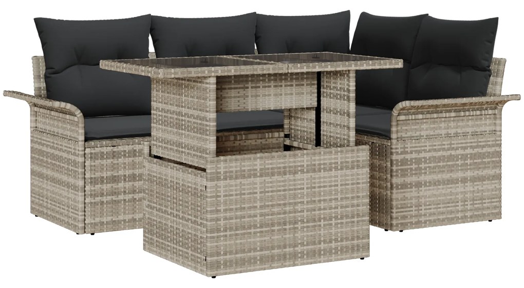 Conjunto de Sofá de Jardim com 5 Peças e Almofadas Cinzento Claro em P