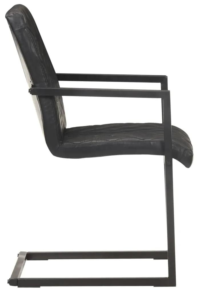 Cadeiras de jantar cantilever 2 pcs couro genuíno preto