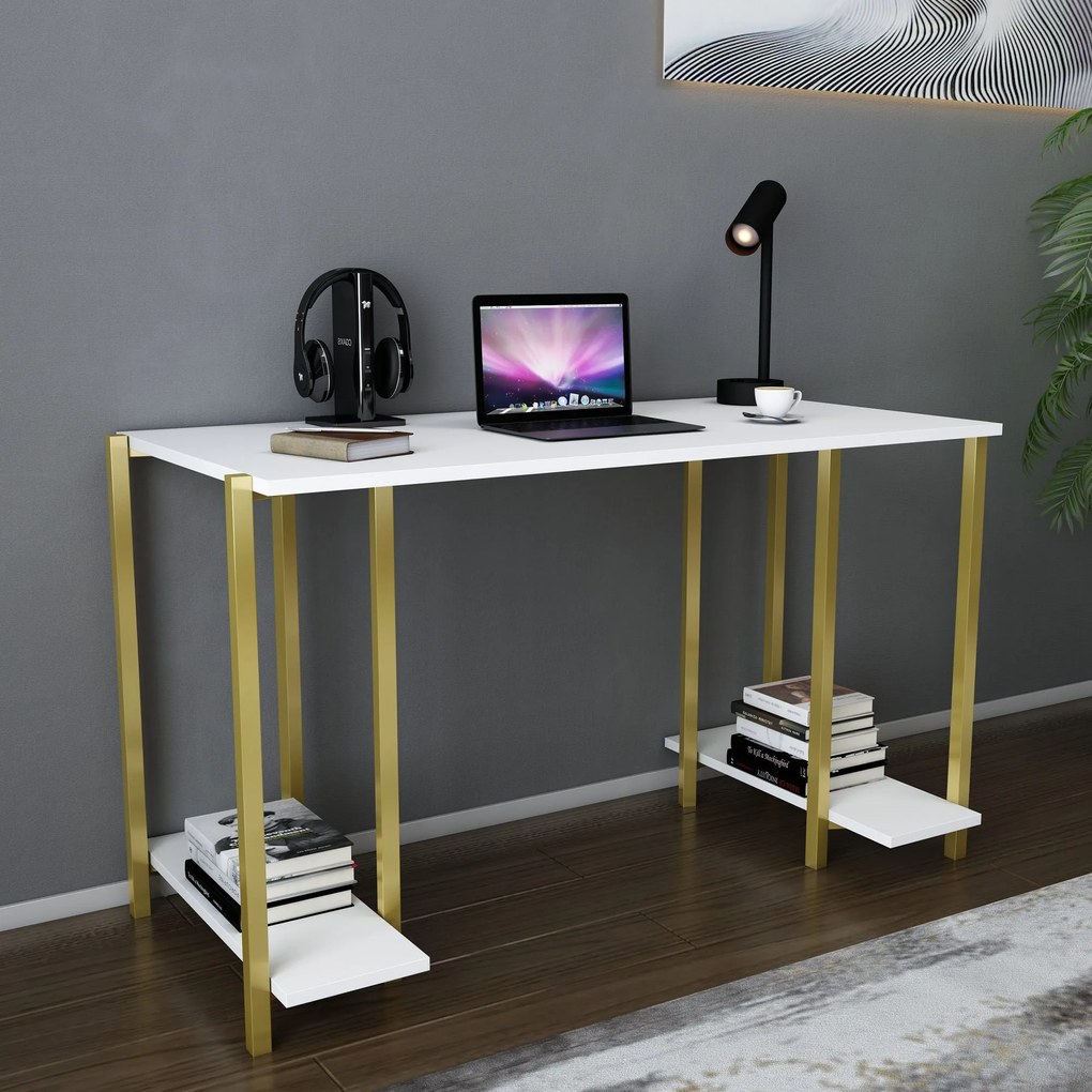 Secretária Academy – Branco Dourado – 125,2 x 60 x 73,8 cm