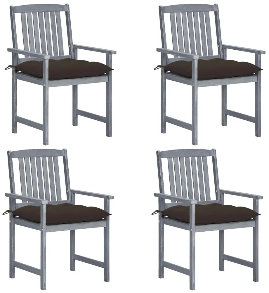 vidaXL Cadeiras de jardim com almofadões 4 pcs acácia maciça cinza
