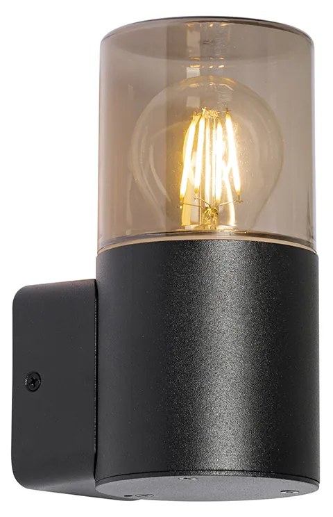 Candeeiro de parede exterior moderno preto com cúpula em fumo IP44 - Odense Moderno