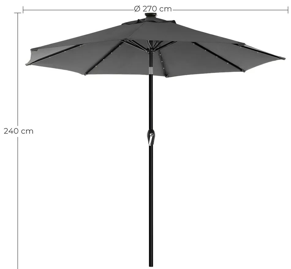 Guarda-sol jardim Ø 2,7com iluminação solar LED cinzento