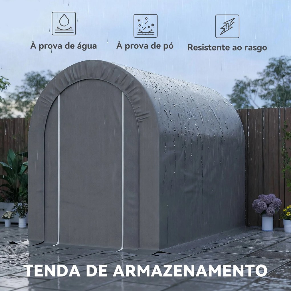 Abrigo de Jardim para Bicicletas com Estrutura em Aço, Porta com Fecho, Impermeável 2,4x1,6x1,9 m Cinzento Claro